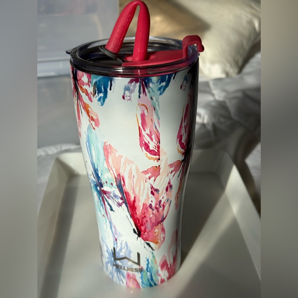 Wellness Floral Insulated Tumbler with stainless steel Straw - 30 oz